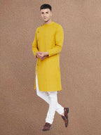 Even Apparels Men's Asymetrical Yellow Sherwani Kurta | Grocsy