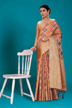 Orange Soft Organza Woven Design Saree with Unstitched Blouse Piece - Zaara | Grocsy