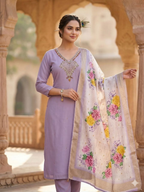 Teeya Creation Womens New Fancy Premium Mul Chanderi Kurta Set - Lavender | Grocsy