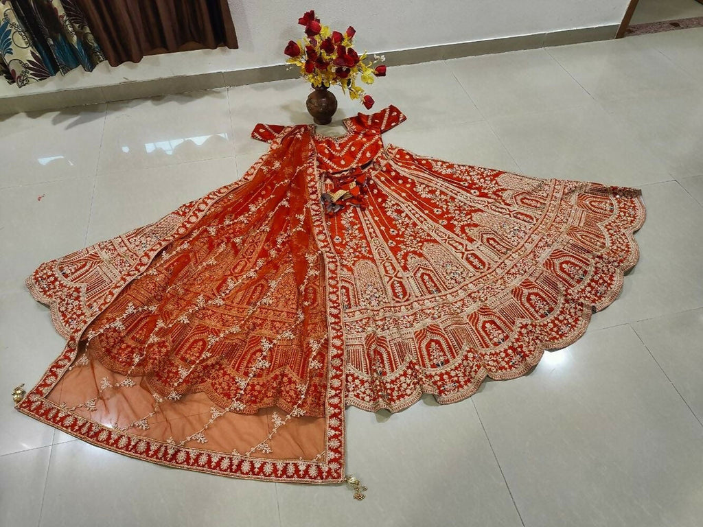 Lehenga Mart Orange Designer Wedding Wear Lehenga Choli | Grocsy