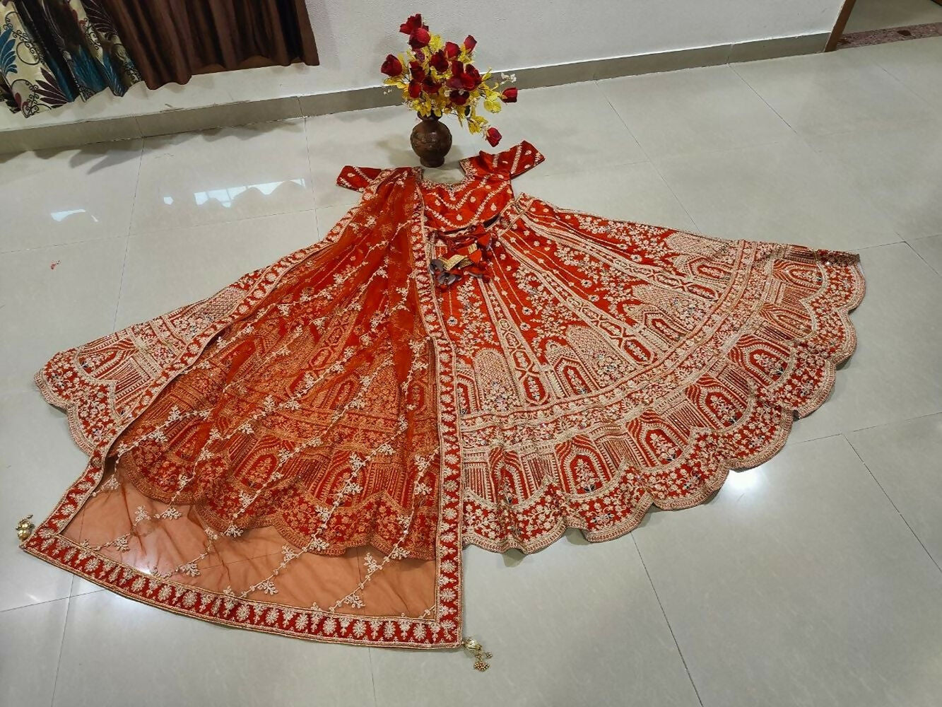 Lehenga Mart Orange Designer Wedding Wear Lehenga Choli | Grocsy