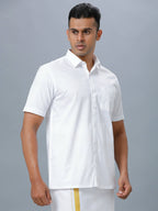 Ramraj Cotton Mens Half Sleeve Formal Poly Cotton White Shirt | Grocsy