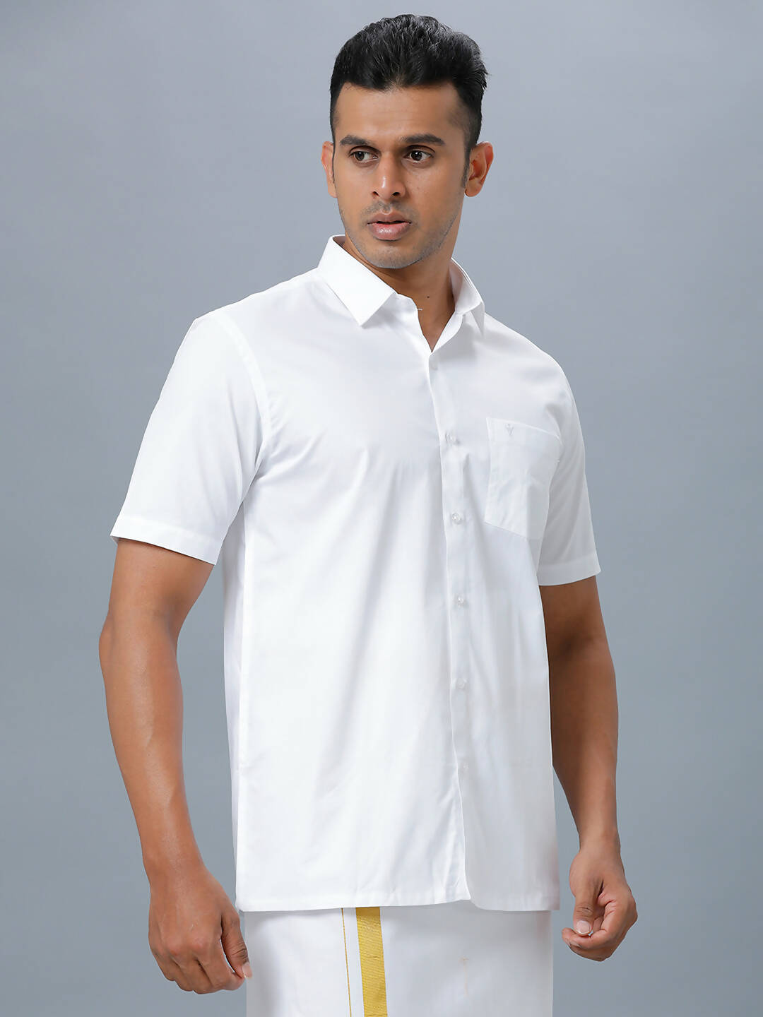 Ramraj Cotton Mens Half Sleeve Formal Poly Cotton White Shirt | Grocsy