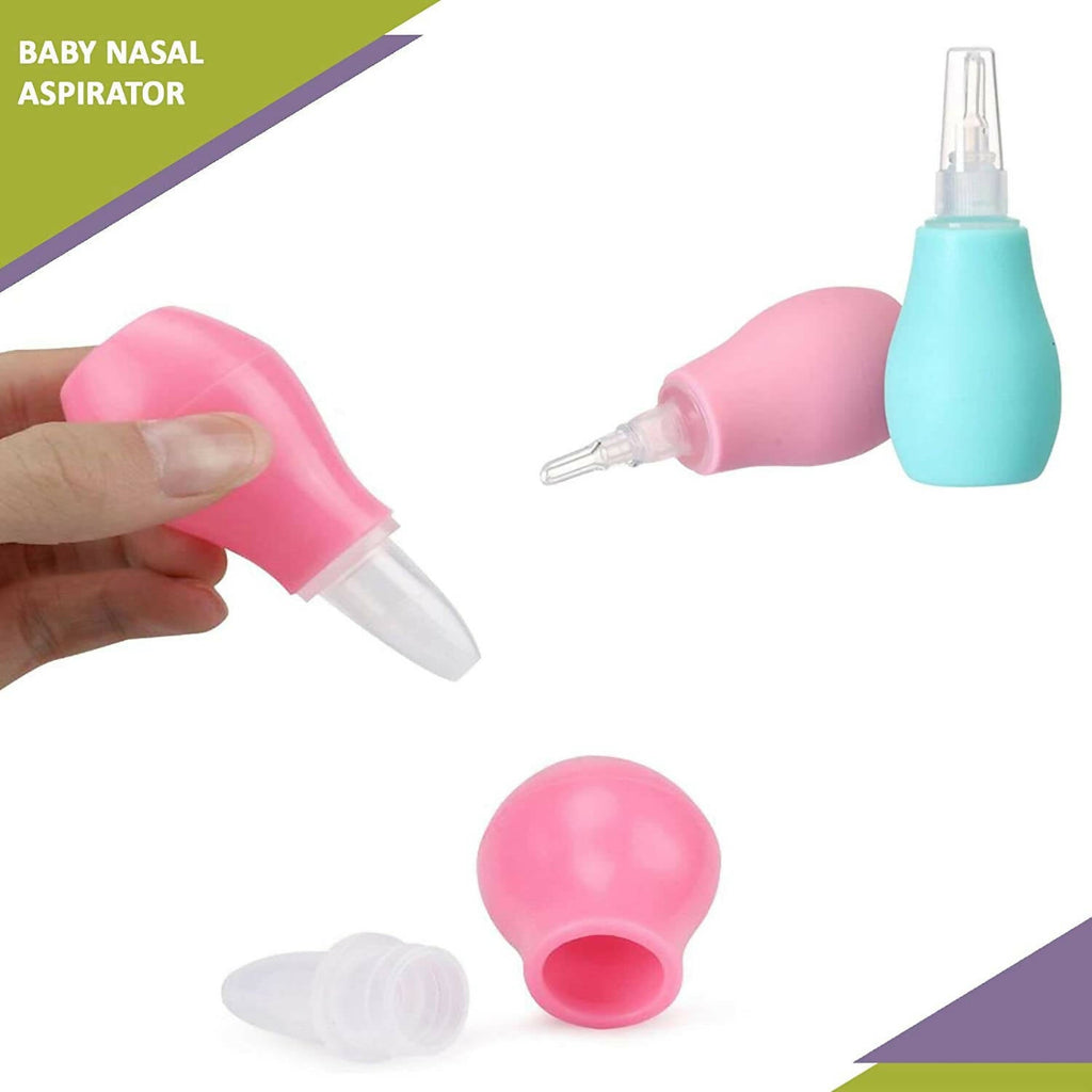 Safe-O-Kid Silicone Baby Nasal Aspirator, Vacuum Sucker, Instant Relief From Blocked Baby Nose Cleaner, Pink | Grocsy