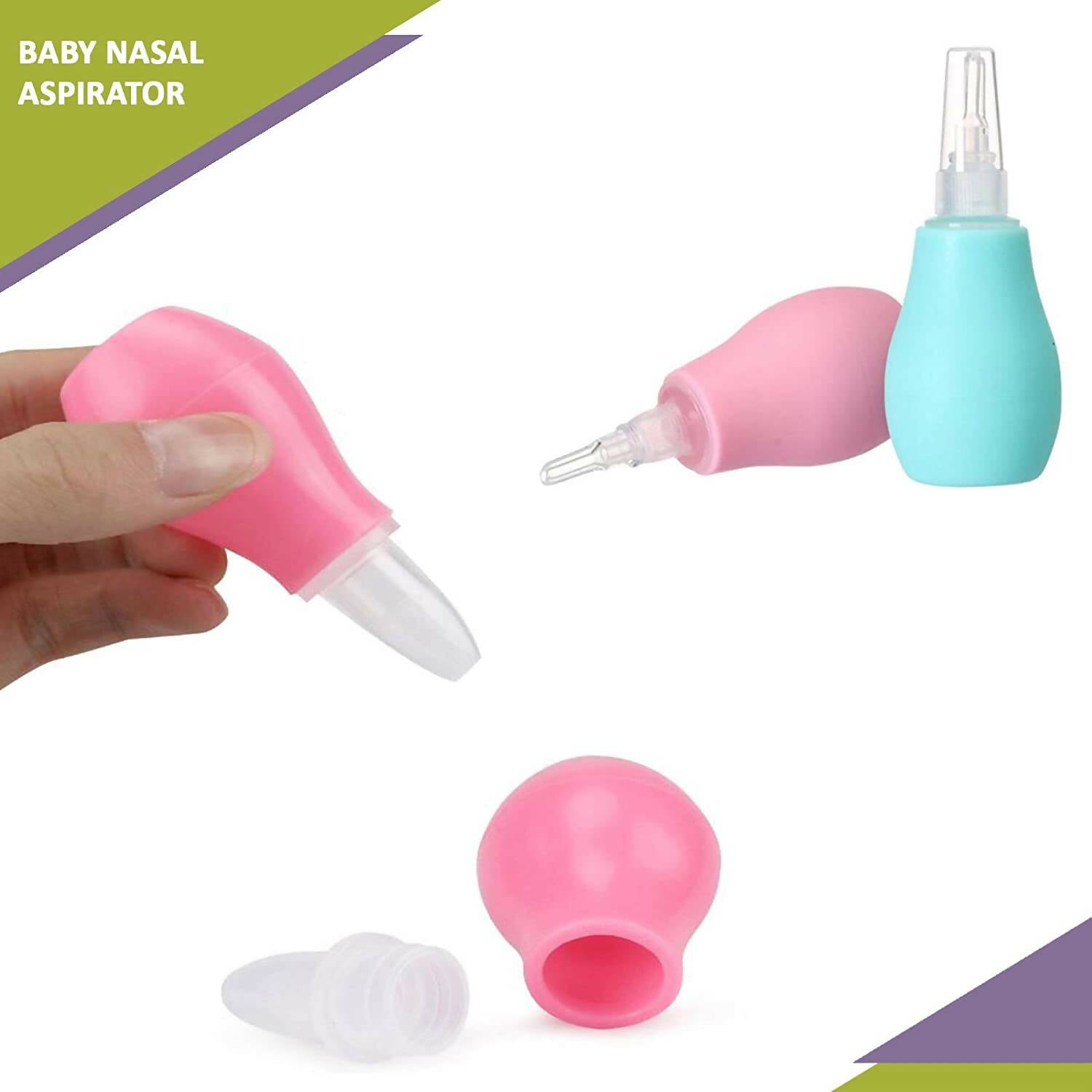 Safe-O-Kid Silicone Baby Nasal Aspirator, Vacuum Sucker, Instant Relief From Blocked Baby Nose Cleaner, Pink | Grocsy
