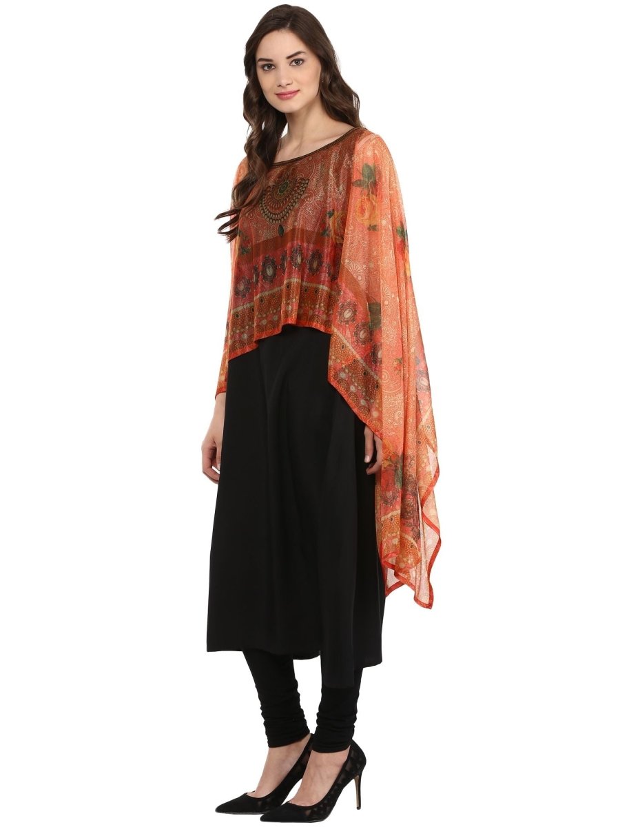 Ahalyaa Black Crepe Printed Kurta With Attached Dupatta For Women | Grocsy