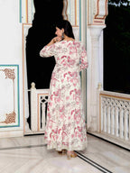 Miravan Women's Light Pink Cotton Gotapatti Birds And Leaf Floral Printed Anarkali Kurta | Grocsy