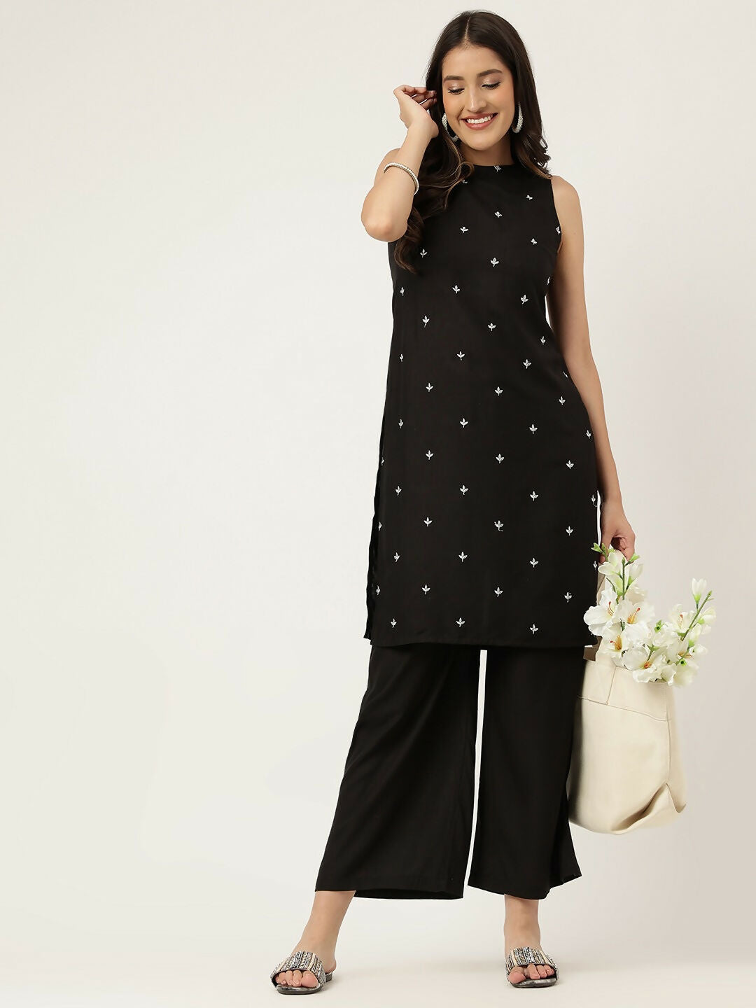 Joban Fashion Black Rayon and Embroidered Work Straight Kurta Bottom Set | Grocsy