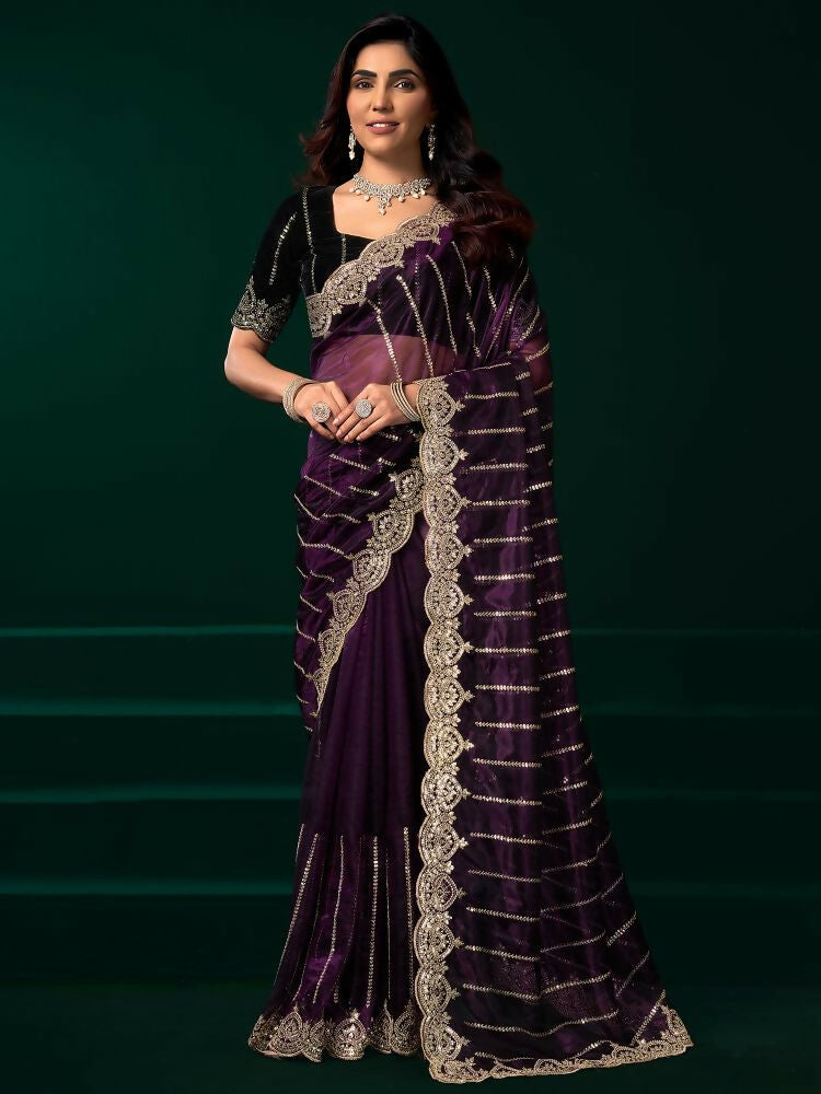 Joban Fashion Wine Net Party Wear Sarees | Grocsy