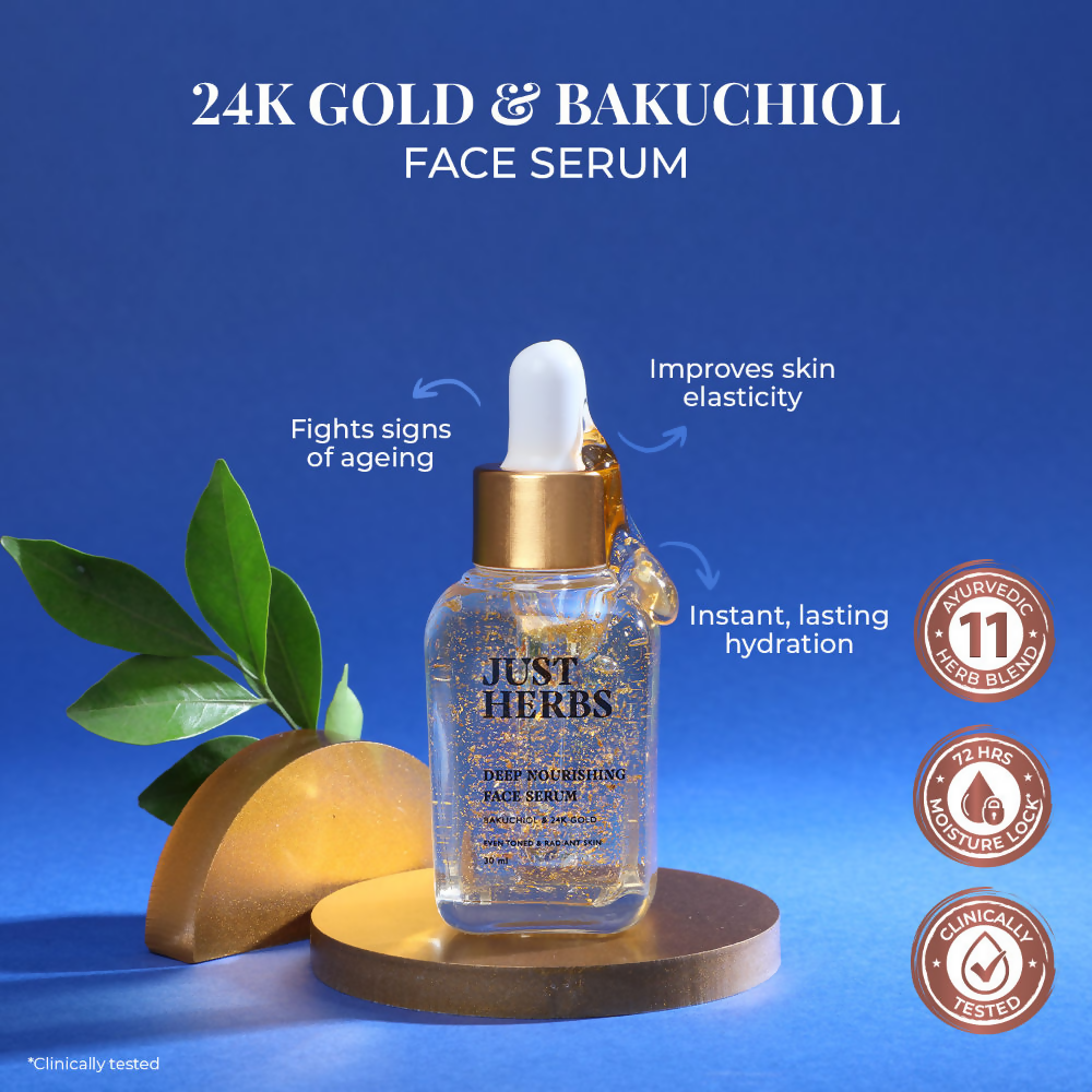 Just Herbs 24K Gold & Bakuchiol Deep Nourishing Face Serum | Grocsy