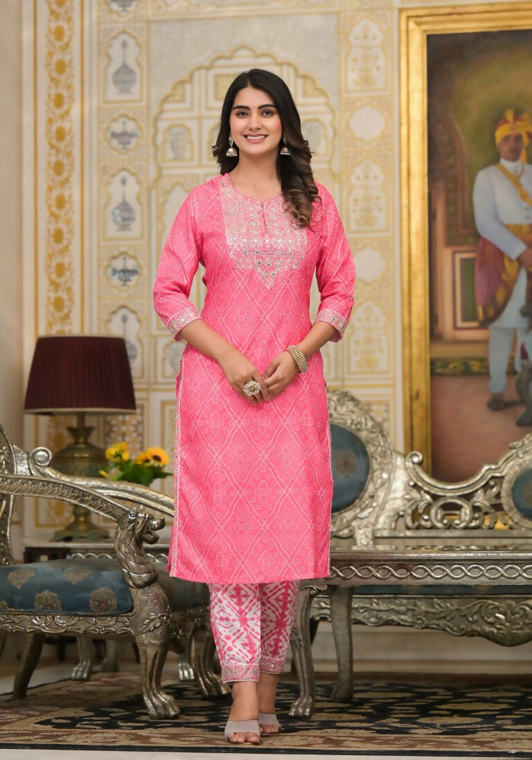 Partywear Designer Pink Cotton Stitched Suit With Dupatta - Tanisha | Grocsy