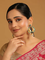 Nuyug 22K Gold Plated Turquoise Stone Studded Contemporary Mini Jhumki Dangler Earrings | Grocsy