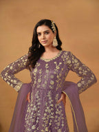 Anaita Purple Embroidered Net Anarkali Suit | Grocsy