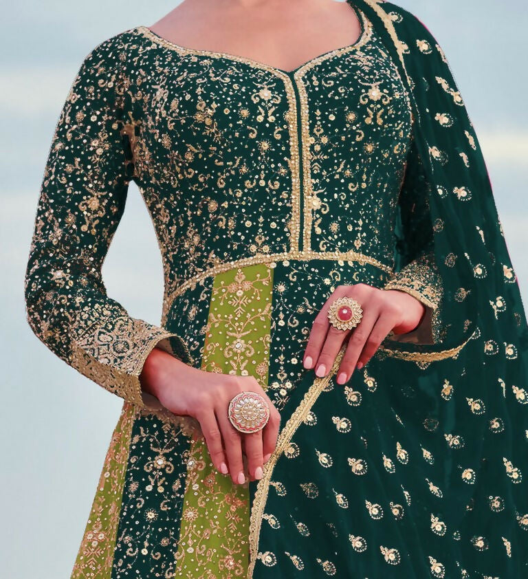 Vastranavya Teal Green Embroidered Sequence work Georgette Anarkali Suit | Grocsy