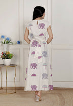 Miravan Womens Off-White Animal Printed Asymmetric Neck A-Line Maxi Dress | Grocsy