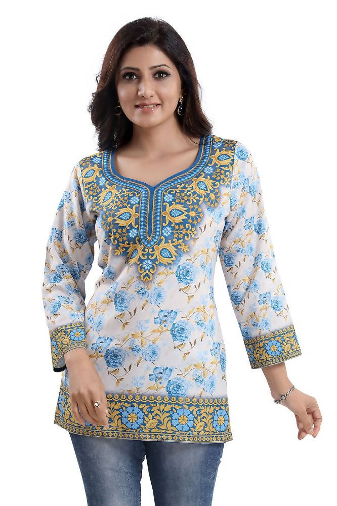 Snehal Creations Best Stylish Faux Crepe Printed Short Kurti Tunic | Grocsy