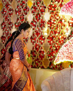 DEIANA'S Beautiful Designer Golden zari Soft Lichi Silk Saree - Peach | Grocsy