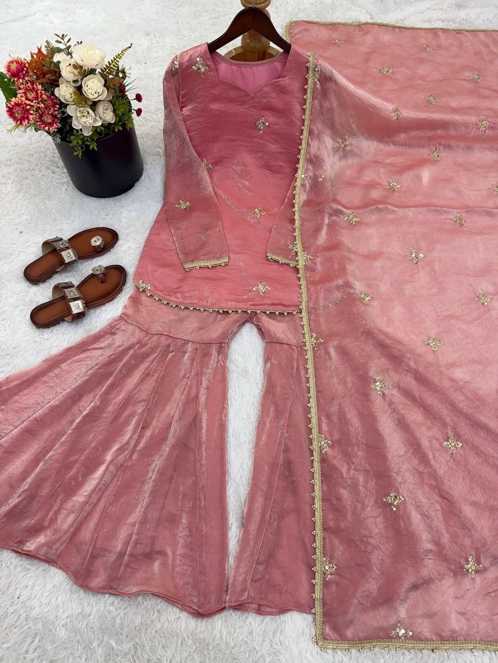 Teeya Creation New Womens Trendy Embroidery Sequence Work Pink Kurta Set | Grocsy
