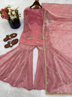 Teeya Creation New Womens Trendy Embroidery Sequence Work Pink Kurta Set | Grocsy