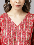 FIORRA Women's Red Cotton A-Line Kurta Set | Grocsy