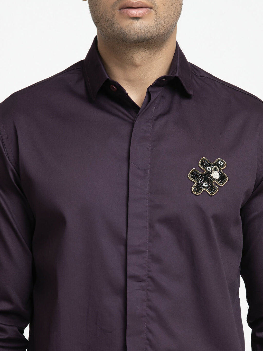 Puzzle Chip Embroidered Shirt by Hilo Design | Grocsy