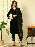 Myshka Women's Black Velvet Kurta & Trousers With Dupatta Party Sets | Grocsy