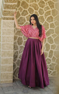 Jyoti Fashion Women's Wine Printed with Sequins Chinon Anarkali Dress | Grocsy