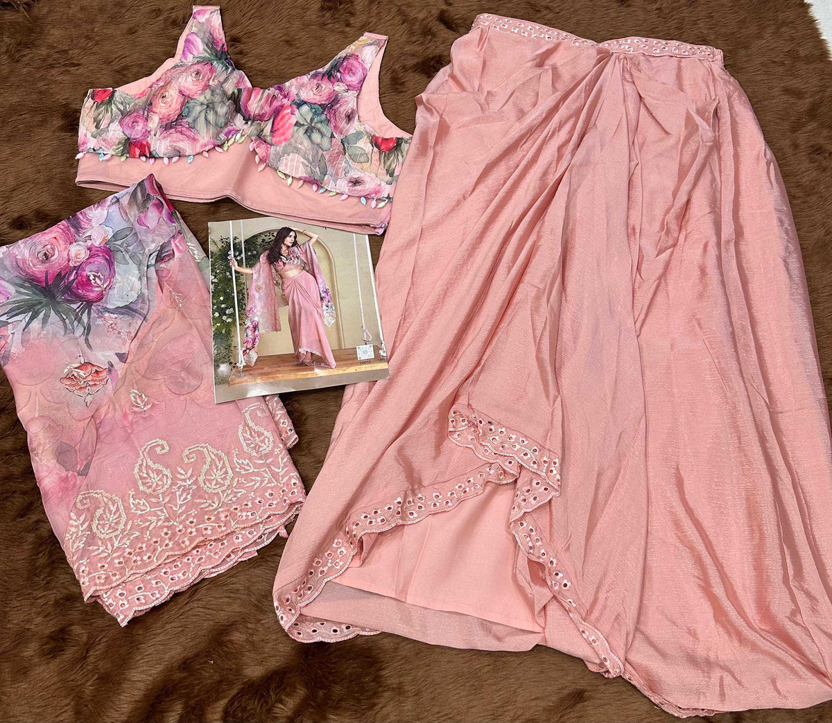 Aarshi Fashions Pink Silk Indowestern | Grocsy