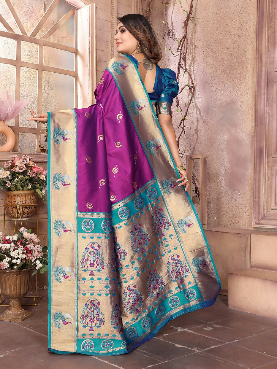 Joban Fashion Paithani Purple Woven Soft Silk Saree | Grocsy