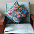 The Decor Nook Hand Embroidered Crewel Cushion Covers in Colar Pink & Chinar Leaf Motif with Blue Base | Grocsy