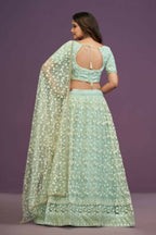 Pista Green Soft Net Thread Sequence Embroidery Work Lehenga Choli - Jihu Culture | Grocsy