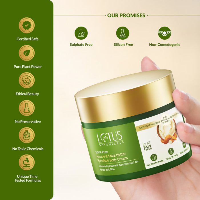Lotus Botanicals 100% Pure Almond & Shea Butter HydraMelt Body Cream | Grocsy