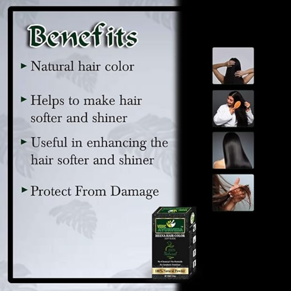 VedicAyurveda Natural Soft Black & Natural No Ammonia Dark Brown Henna Hair Color Powder | Grocsy
