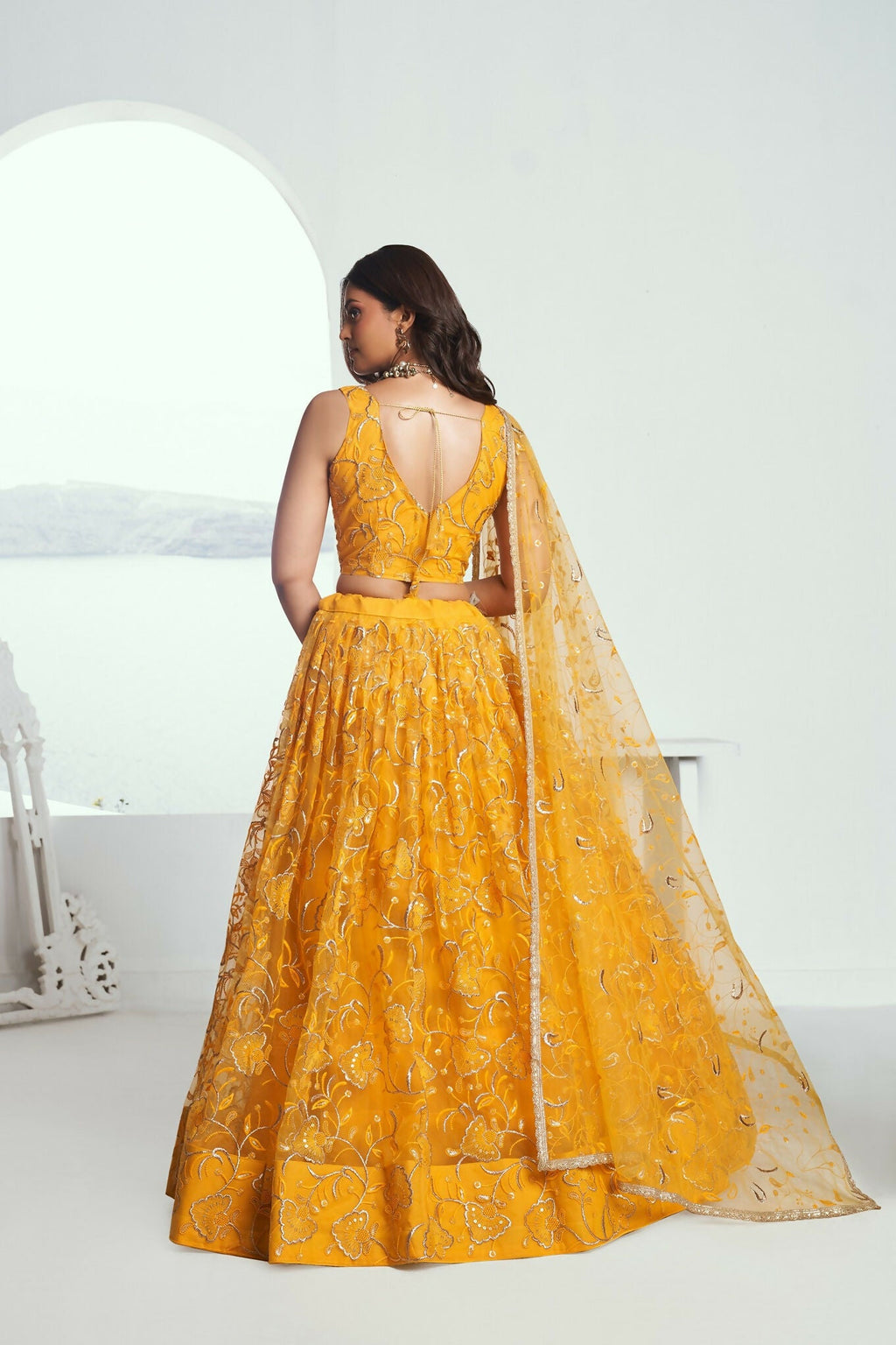 Eilara Glamorous Yellow Net With Embroidered And Thread Zari Sequence Weeding Lehenga Choli | Grocsy