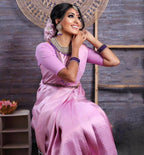 DEIANA'S Beautiful Designer Golden zari Soft Lichi Silk Saree - Baby pink | Grocsy