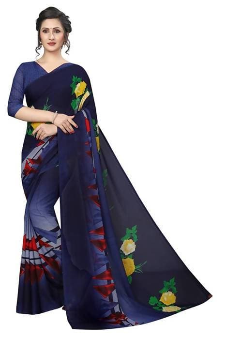 Vamika Navy Georgette Printed Contemporary Saree (SKODA NAVY) | Grocsy
