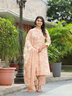 Juniper Women's Brown Floral Printed Cotton Kurta Set With Buttons | Grocsy