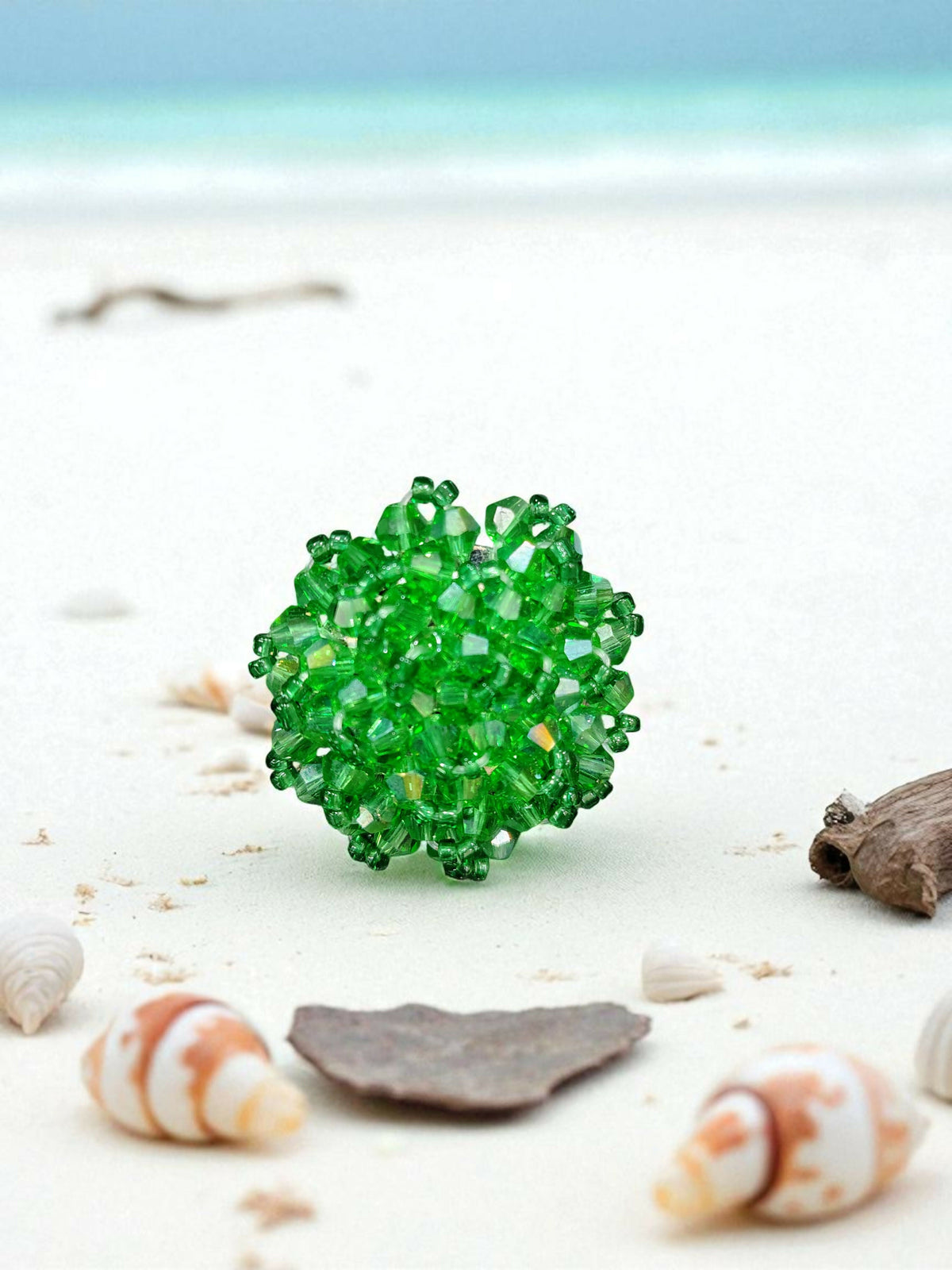 Inhanns Rang-E-Roshan Adjustable Ring – Handmade Crystal Statement Ring - Light Green | Grocsy