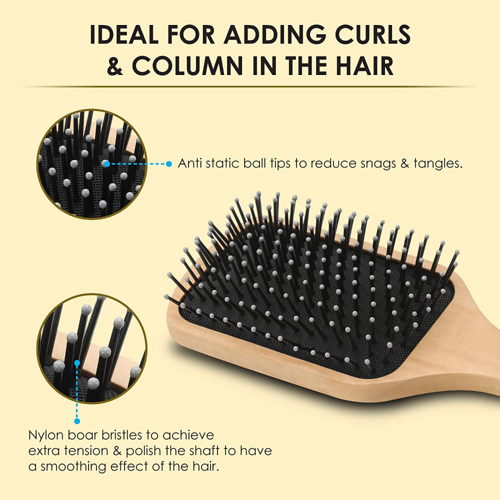 Bronson Professional Wooden Paddle Hair Brush With Strong & Flexible Nylon Bristles | Grocsy