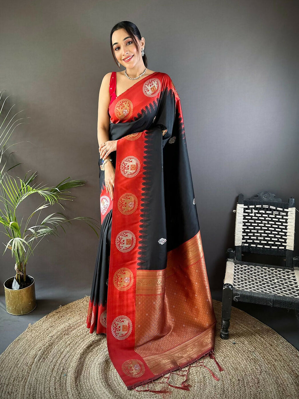 Joban Fashion Red Butti Banarasi Silk Sarees | Grocsy