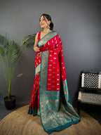 Joban Fashion Banarasi Red Woven Butti Soft Silk Saree | Grocsy