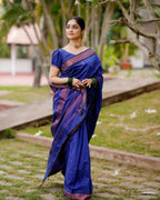 DEIANA'S Beautiful Designer Golden zari Soft Lichi Silk Saree - Blue | Grocsy