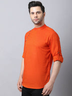 Even Apparels Orange Pure Cotton Men's Kurta With Side Placket | Grocsy