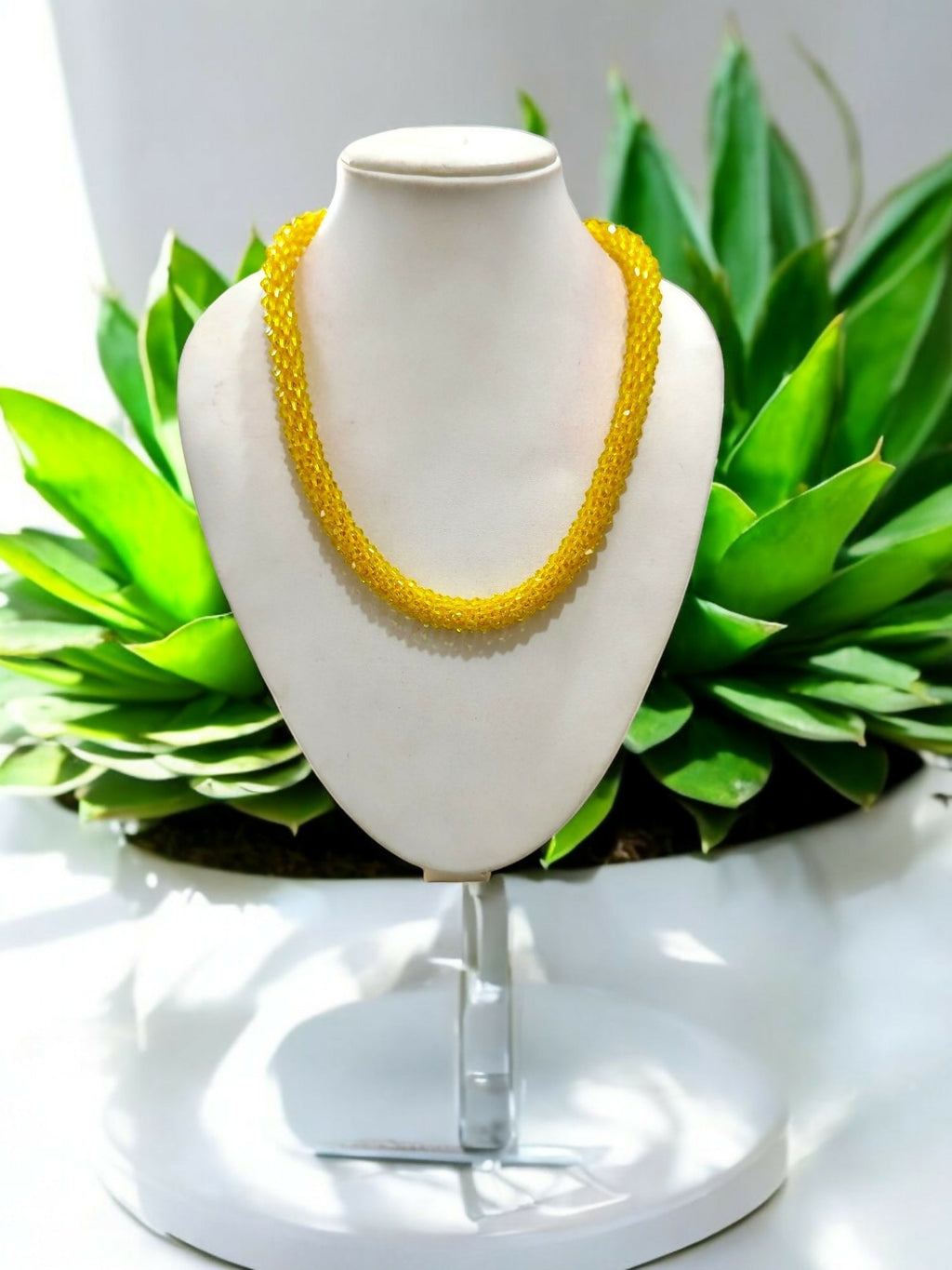 Inhanns Noor-E-Jalwa – Handmade Crystal Bead Necklace -Adjustable - Yellow Only Necklace | Grocsy