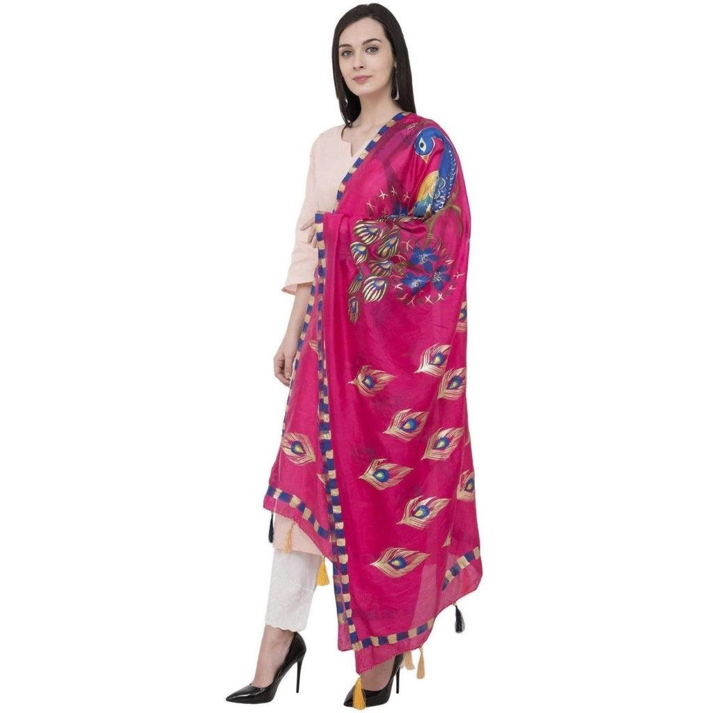 A R Silk Silk Peacock Multi Fancy Dupatta Color Rani Dupatta or Chunni | Grocsy