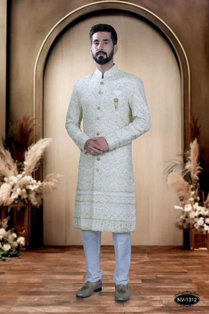 Joban Fashion Men's White Base Georgette Kurta with Pyjama | Grocsy
