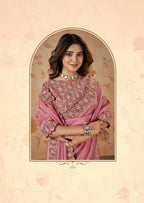 Pink Banarasi Crush Silk Thread, Sequence, Cord and jari Embroidered with Stone Work Saree - Mohmanthan Dakshika | Grocsy