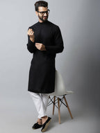 Even Apparels Black Color Linen Linen Men's Kurta With Side Placket (LN761) | Grocsy