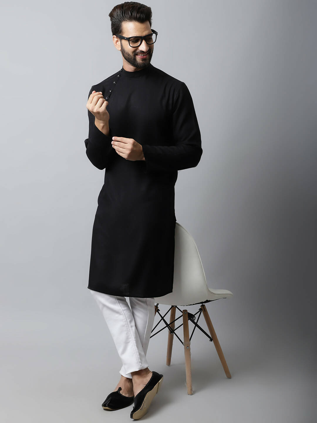 Even Apparels Black Color Linen Linen Men's Kurta With Side Placket (LN761) | Grocsy