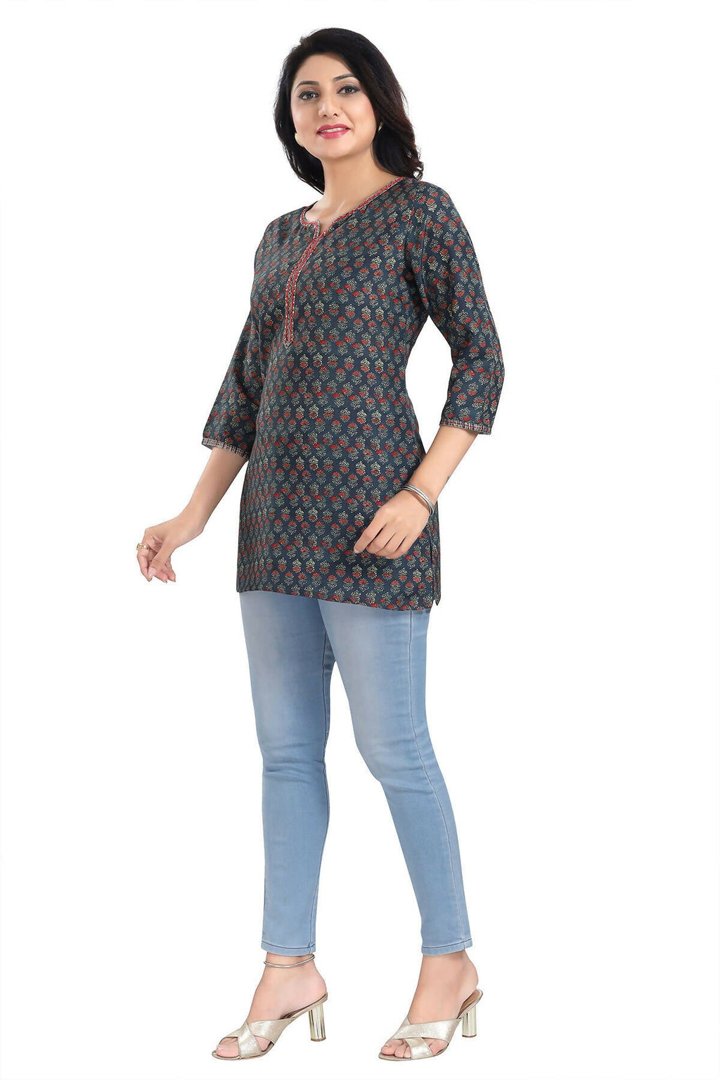 Snehal Creations Novel Navy Blue Rayon Short Kurti Tunic Top | Grocsy